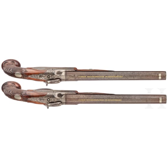 A cased pair of percussion pistols, Johann Adam Kuchenreuter in Regensburg, circa 1840