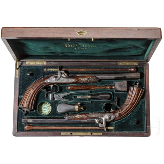 A pair of cased percussion pistols by Devisme, Paris, circa 1850