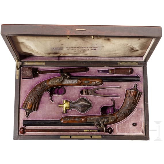 A pair of cased percussion pistols by Faur&eacute; Le Page, Paris, circa 1850