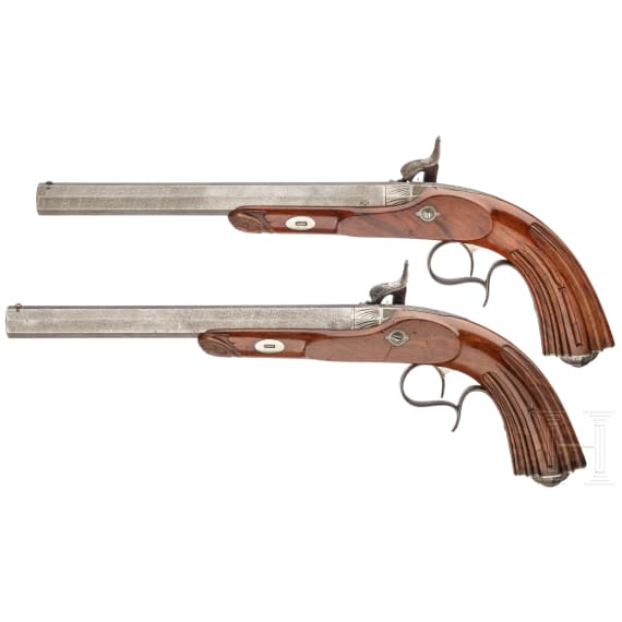 A pair of cased percussion pistols, Li&egrave;ge, circa 1850