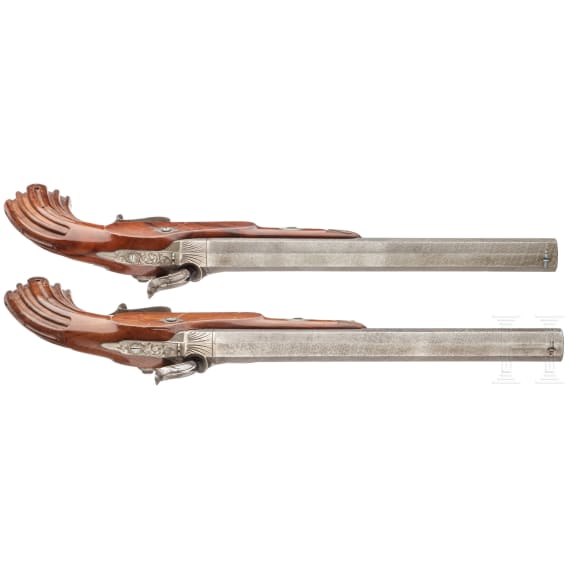 A pair of cased percussion pistols, Li&egrave;ge, circa 1850