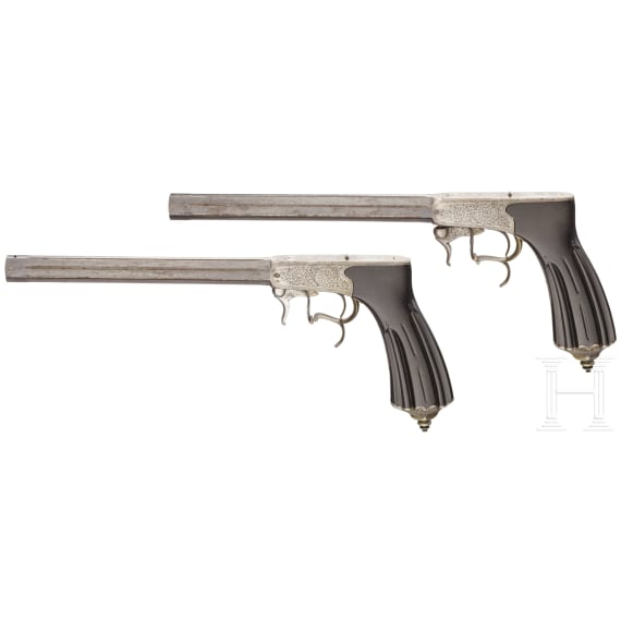 A cased pair of underhammer target pistols, Cusson et Rossignol of Clermont-Ferrand, circa 1855
