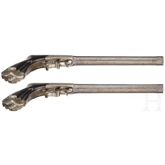 A cased pair of underhammer target pistols, Cusson et Rossignol of Clermont-Ferrand, circa 1855