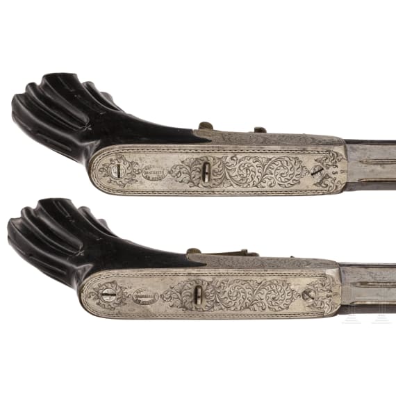 A cased pair of underhammer target pistols, Cusson et Rossignol of Clermont-Ferrand, circa 1855