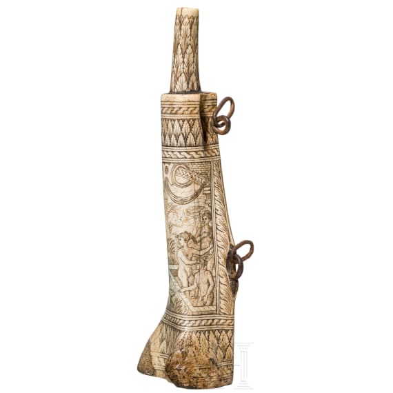 Knochen-Pulverflasche im Stil der Renaissance, Italien, um 1850