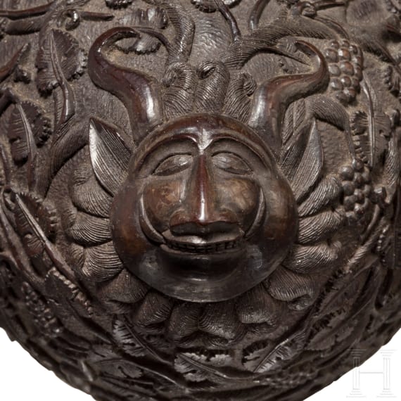A Dutch-Colonial, probably Indonesian coconut powder horn, 19th century