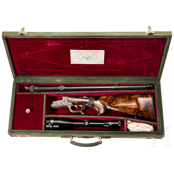 A cased deluxe break-action rifle by Karl Hauptmann, Ferlach, with Zeiss scope