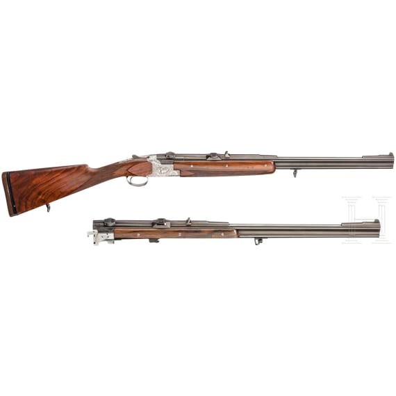 A cased O/U rifle FN Mod. Express with Hertel & Reuss scope and interchangeable O/U rifle barrel with Hertel & Reuss scope