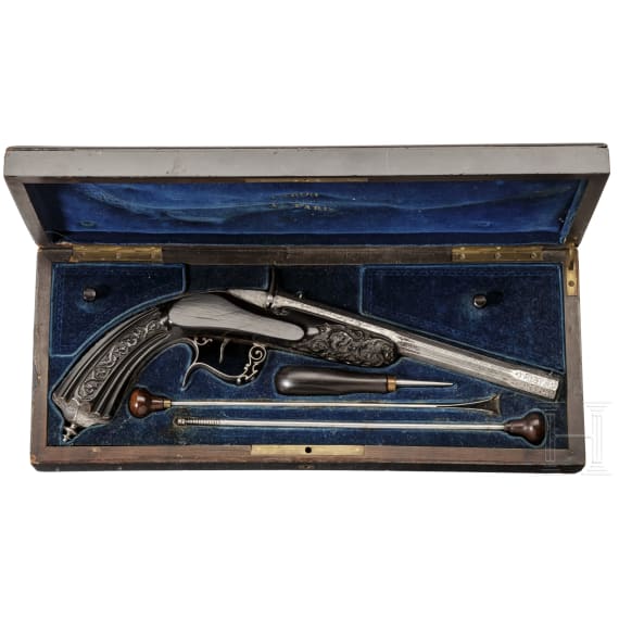 A French cased Flobert saloon pistol by Caron in Paris, ca. 1865