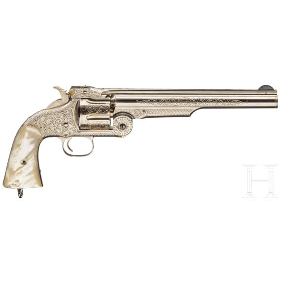 A cased deluxe Model 3 Russian First Model with engraved nickel finish