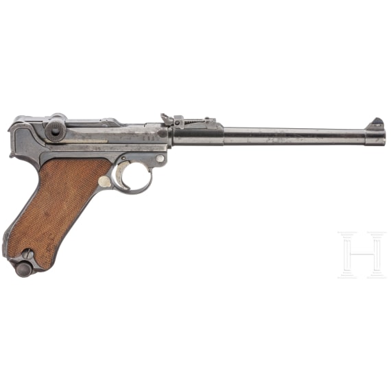 Lange Pistole 08, DWM 1917, mit nummerngleichem Brett und Tasche