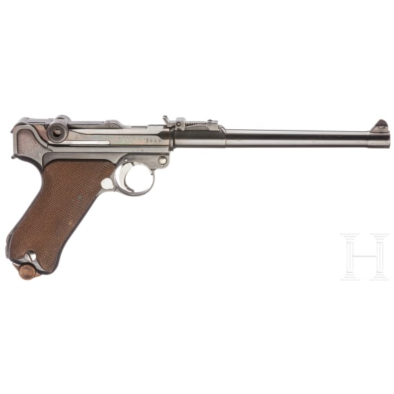 Lange Pistole 08, DWM 1918, mit Brett und Tasche