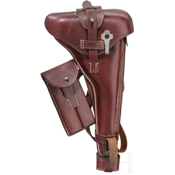 Lange Pistole 08, DWM 1918, mit Brett und Tasche