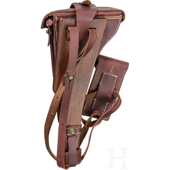 Lange Pistole 08, DWM 1918, mit Brett und Tasche