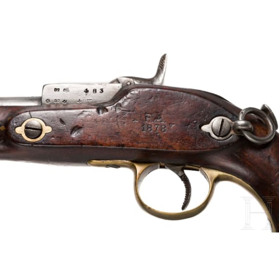A breechloading percusion pistol, Westley Richards & Co., Portugal Contract, 1867
