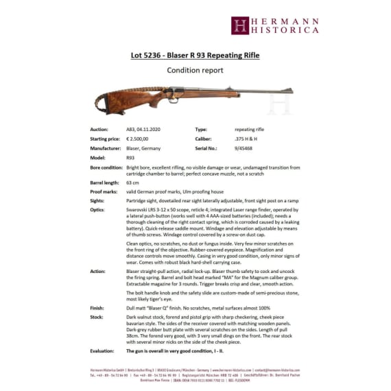 A Blaser R 93 bolt action rifle, with Swarovski scope