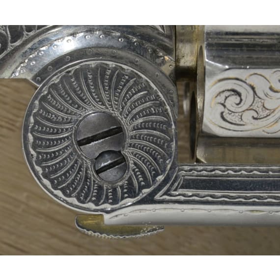 A cased deluxe Model 3 Russian First Model with engraved nickel finish