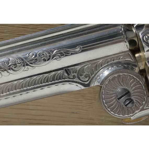A cased deluxe Model 3 Russian First Model with engraved nickel finish