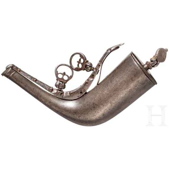 A Persian powder flask, circa 1800