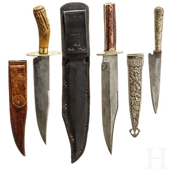Two US-American and Argentinian Bowie and a Gaucho knife, 19th century
