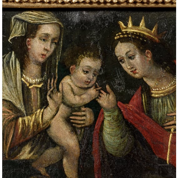 An old Master Painting Mary with the Child Jesus, Spain or South America, 17th/18th century