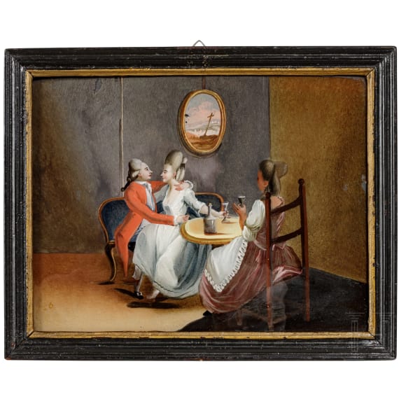 Hinterglasbild mit Galanterieszene, süddeutsch, um 1760