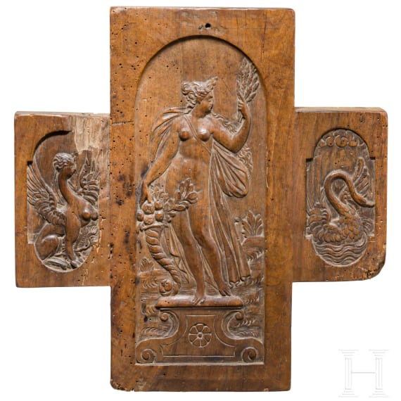 A carved northern German or Flemish wooden panel depicting the goddess Ceres, circa 1600