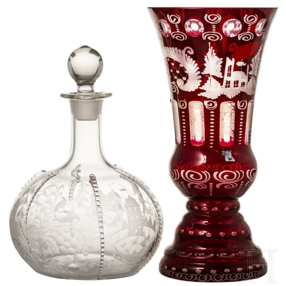 A glass goblet and carafe, probably Bohemian, 19th century