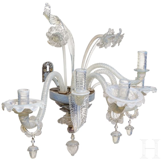 An Italien glass applique, Murano, 19th century, with a set of seven small pedestals in Baroque style