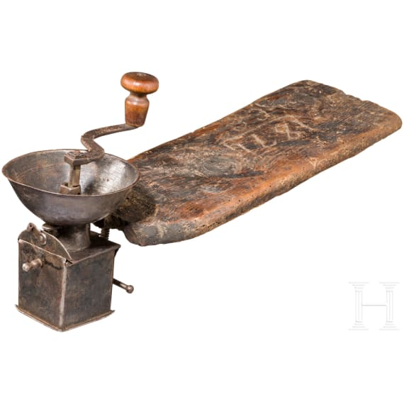 A small iron coffe or spice mill, Alpine region, dated 1874