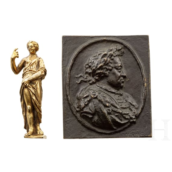 A German bronze plaque and a figurine, 17th century