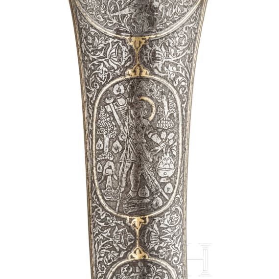 A Persian Khandjar with etched and gold damascened decoration, 19th century