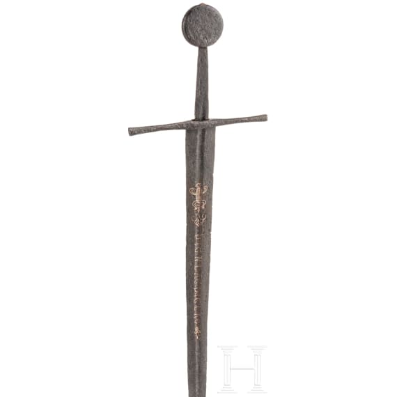 Gotisches ritterliches Schwert mit goldeingelegter Inschrift, deutsch, um 1250