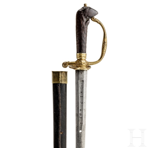 A German hunting hanger with scabbard, dated 1728