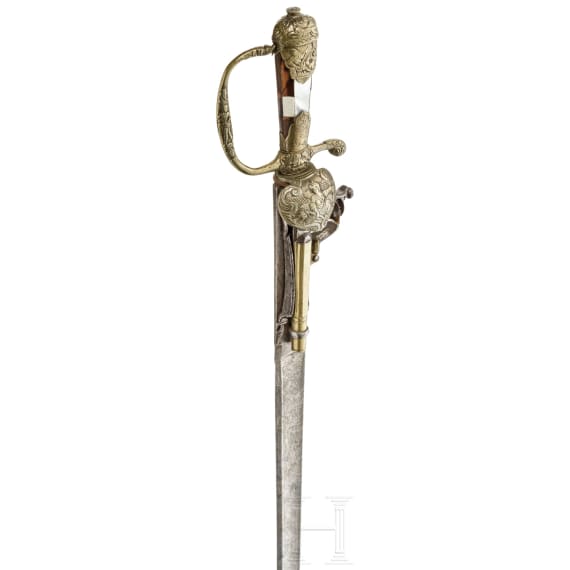 A German combination hunting hanger with flintlock pistol, circa 1730