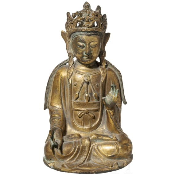 Vergoldete Bronze des Buddha Amitayus, China, Qing-Dynastie, 18. Jhdt.
