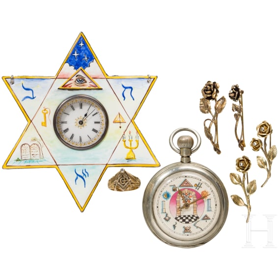Lodge sword and larger collection of Masonic medals and other objects, 19th/20th century