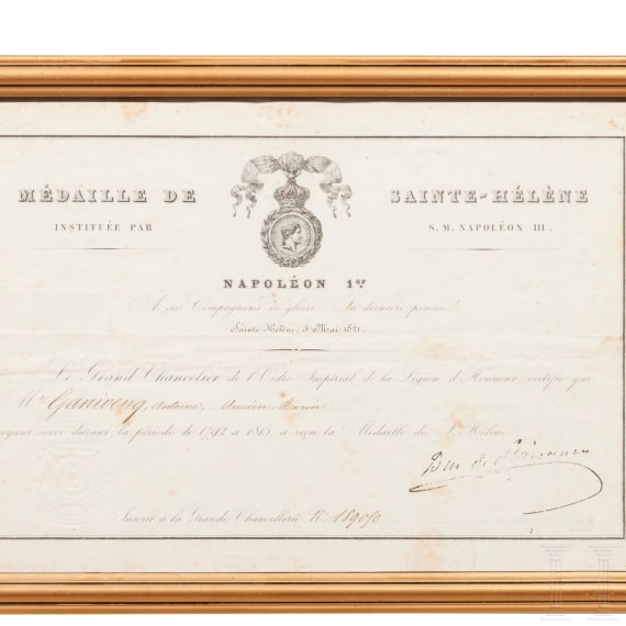 Six documents for the Saint Helena medal