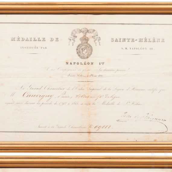 Six documents for the Saint Helena medal