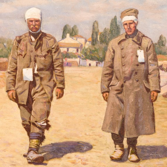 Two military oil paintings, 20th century