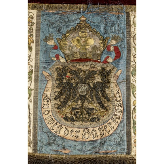 Louis IV (1282 or 1286-1347), known as the Bavarian, as of 1314 King and as of 1328 Holy Roman Emperor – a Renaissance tapestry circa 1600, with his royal coat of arms and that of his wife, Margaret II of Holland (circa 1307/10-1356)