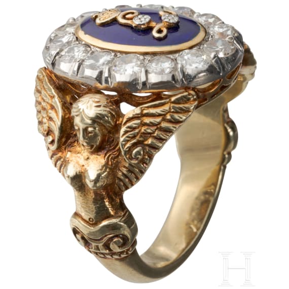 King Ludwig II of Bavaria – a gold presentation ring with crowned name cipher "L", circa 1880