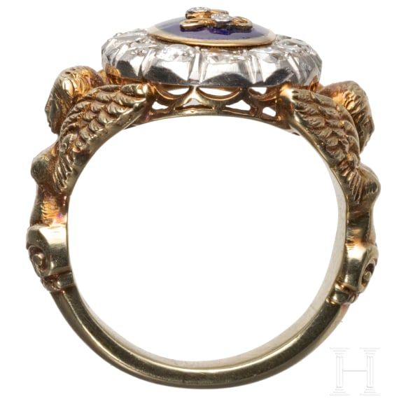 King Ludwig II of Bavaria – a gold presentation ring with crowned name cipher "L", circa 1880