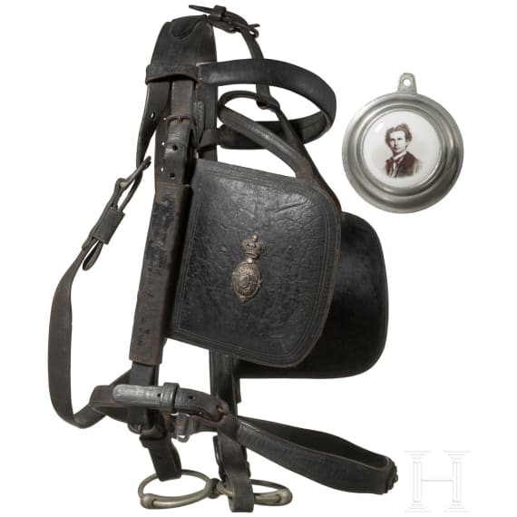 King Ludwig II of Bavaria – blinkers and a horse-bit with leather harness allegedly from one of the royal coaches from Herrenchiemsee, circa 1880