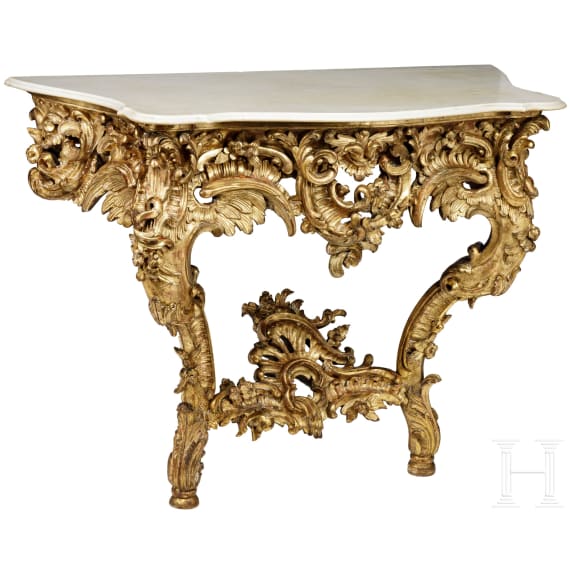 King Ludwig II of Bavaria – a neo-Rococo wall console table from one of the White Cabinets at Linderhof Castle, Royal Court Manufacturer Anton Pössenbacher, 1873