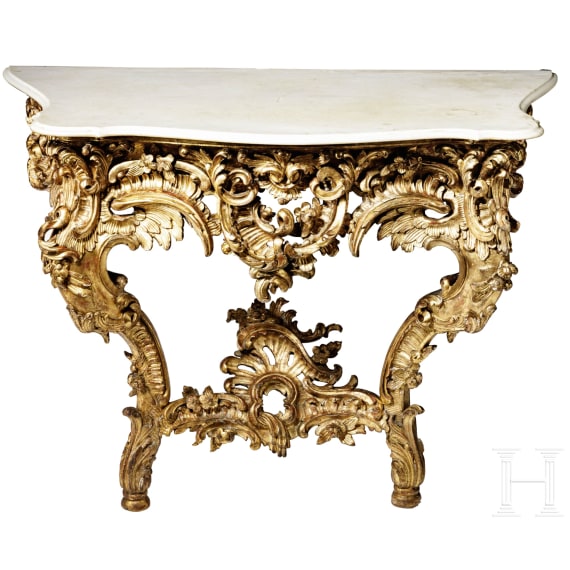 King Ludwig II of Bavaria – a neo-Rococo wall console table from one of the White Cabinets at Linderhof Castle, Royal Court Manufacturer Anton Pössenbacher, 1873