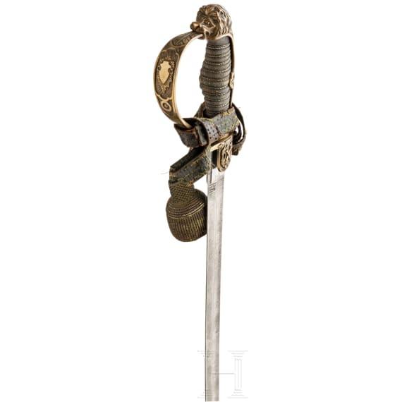 A Brunswick lion's head sabre of the field artillery with dedication, dated 1899 - 1908, and a miniature, circa 1840