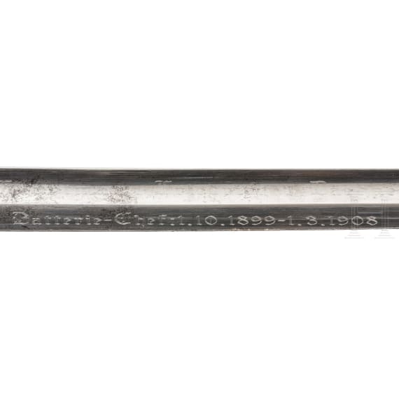 Braunschweiger Löwenkopfsäbel der Feldartillerie mit Widmung, datiert 1899 - 1908, und Miniatur, um 1840