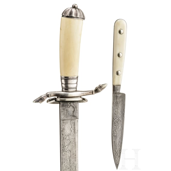 Grand Duke Friedrich Franz IV of Mecklenburg-Schwerin (1882-1945) - a Prussian court hunting hanger with Damascus blade and ivory grip, circa 1910