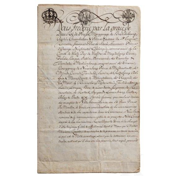 König Friedrich II. - Patent für den Konsul in Genua, datiert 1764